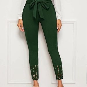 Paper bag waist laser cut hem pants NEW